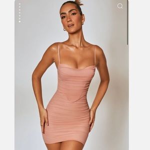 Oh Polly jaded ruched corset mini dress blush